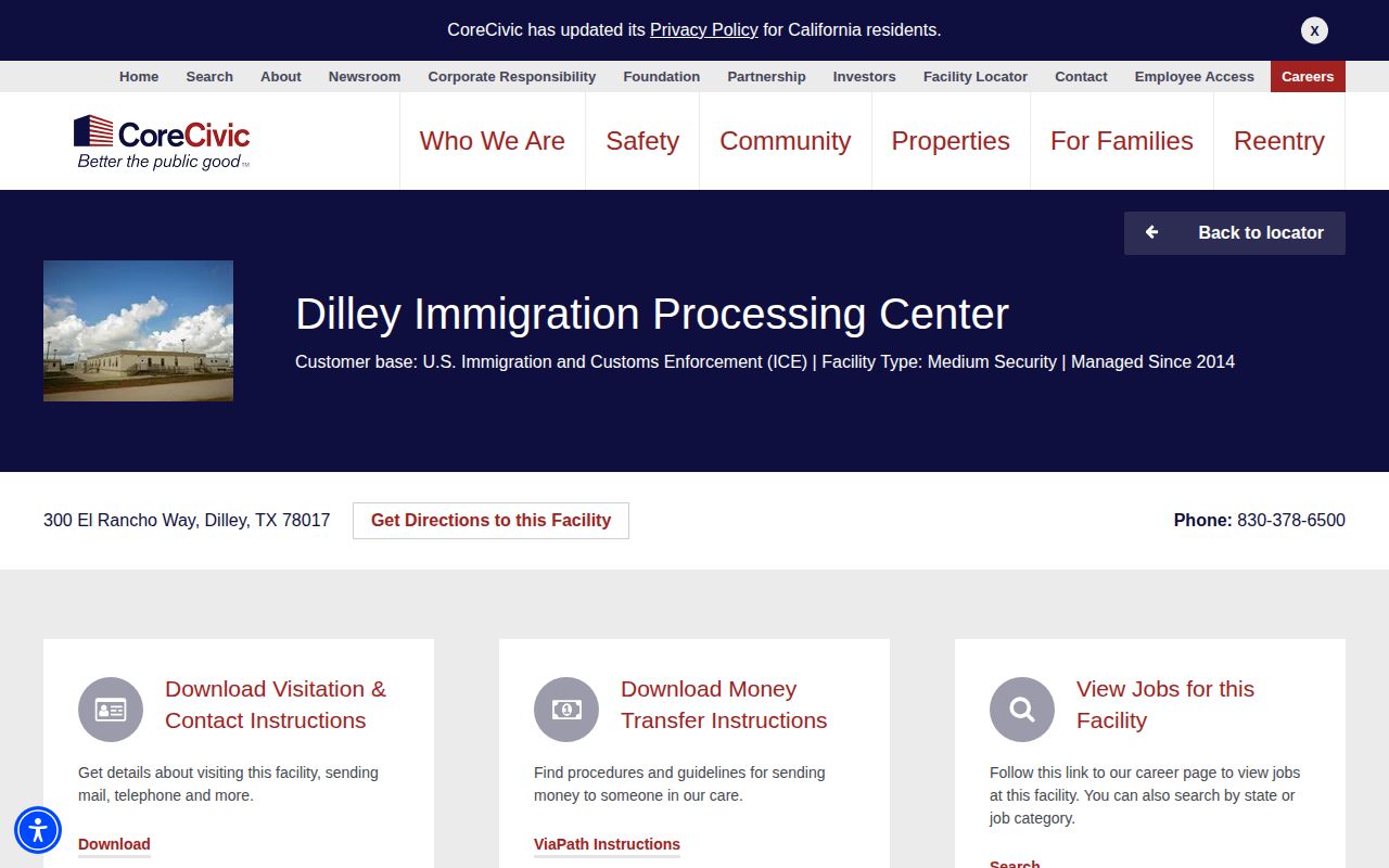 Dilley Immigration Processing Center release status source
