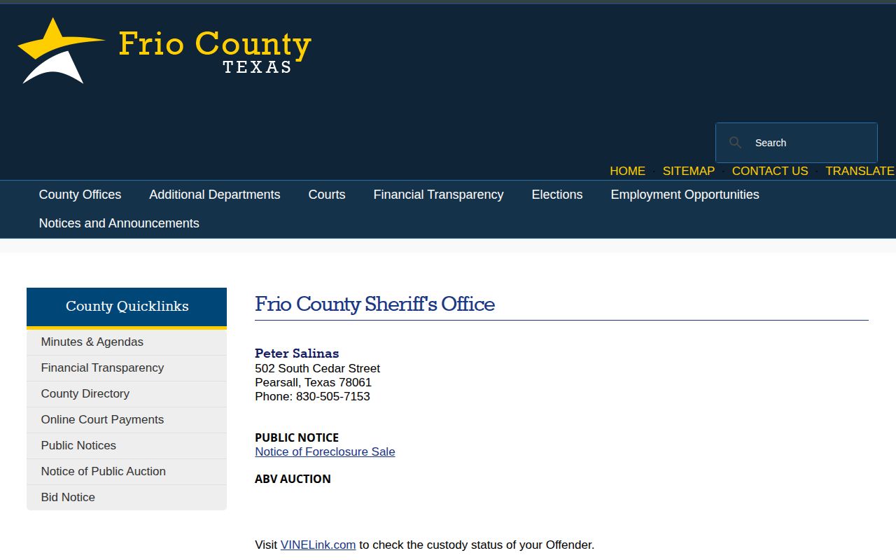 Frio County sheriff page without a 72-hour release list